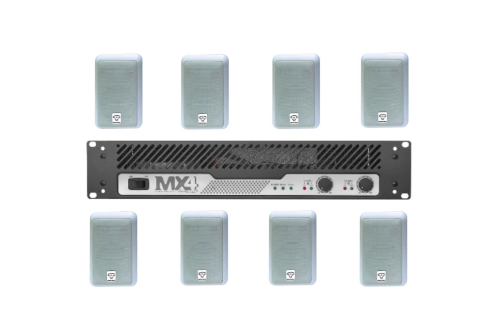 Kit De 8 Bocinas Cerwin Vega Blancas SDS525 Con Amplificador MX4 Home