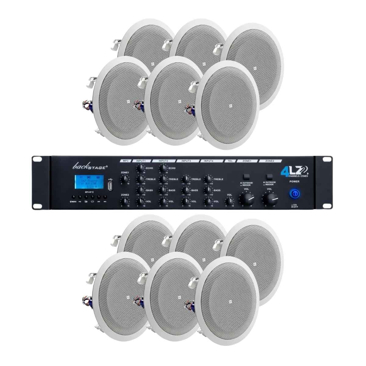 Amplificador Backstage 4LZ4 y 12 bocinas jbl de plafon 4" pulgadas_0